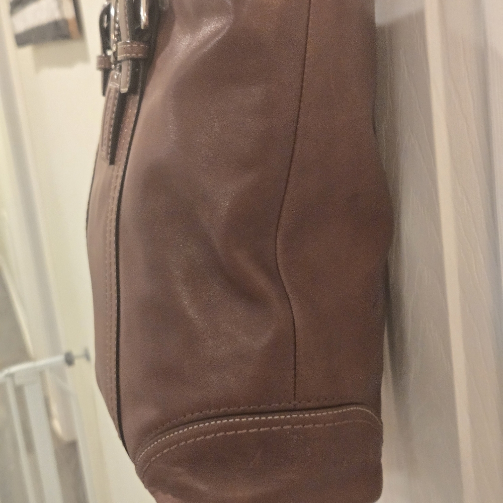 Coach Brown Leather Purse with Scarf Accent - Picture 4 of 14